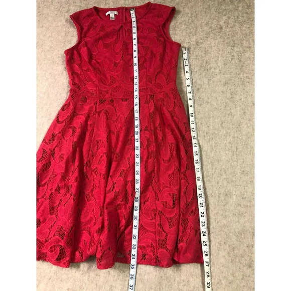 London Style Collection Dress Womens 8 Dark Pink Lace Overlay Fit & Flare - Picture 7 of 13